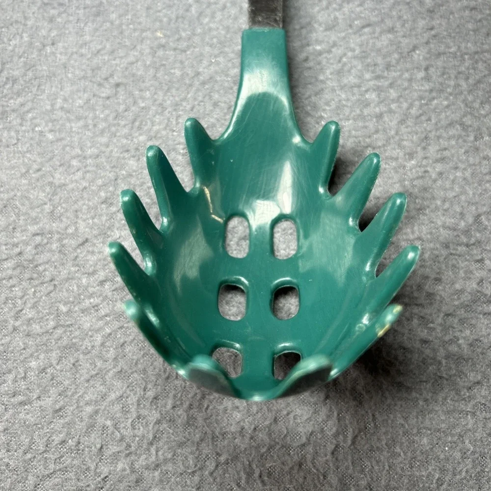 Vintage Green Pasta‎ Serving Spoon Mid-Century Kitchenware